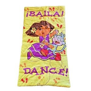 Vintage Y2K Children’s Dora the Explorer and Boots Sleeping Bag Dance Yellow EUC